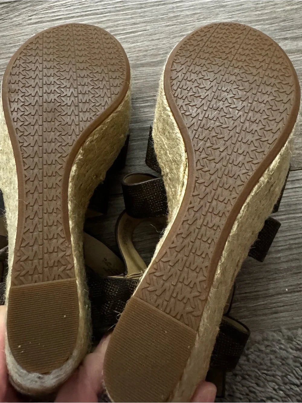MICHAEL Michael Kors Dark Brown Crisscross Logo Wedge Sandals